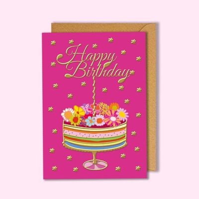 Birthday Cake Gold Foil Postcard