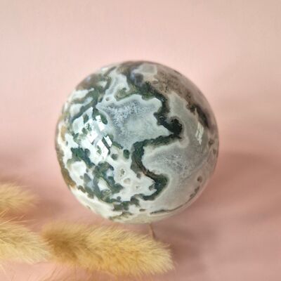 Kristall Edelstein Kugel Moosachat Druzy Kugel 52mm, 323g #D