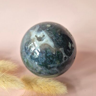 Boule de cristal en agate mousse druzy, 50 mm, 273 g #F
