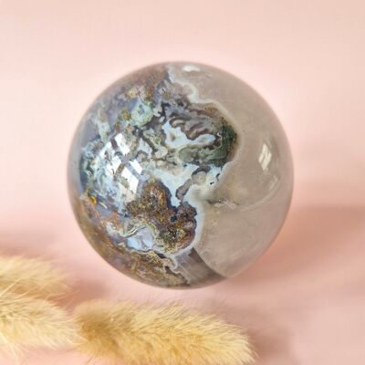 Boule de cristal en agate mousse druzy, 55 mm, 372 g #G