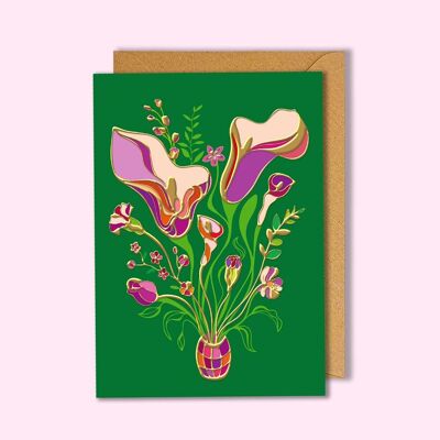 Calla Flowers Gold Foil Postcard
