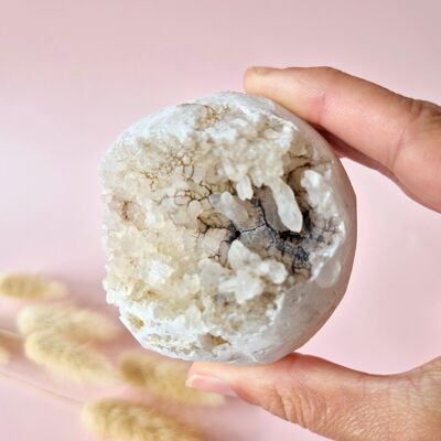 Boule de géode de cristal de roche en cristal druzy – 57 mm – 280 g | Sphère de pure lumière et de clarté intérieure