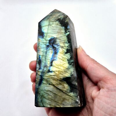 XL Gemstone Labradorite Obelisk Tower – 300g – 10.6cm | Super Flash Alert!