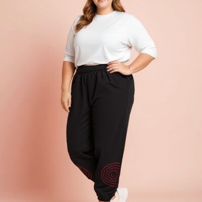 Plus size wide leg pants with red ribbing (B163&RED)