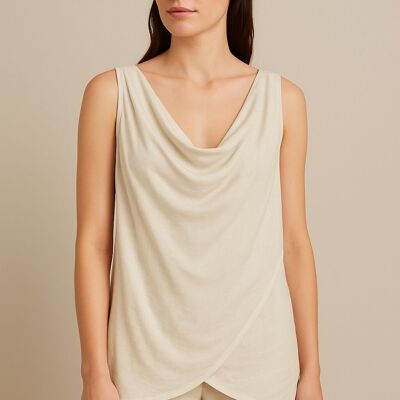 JERSEY STRETCHY BACK AND SILKY DRAPED FRONT VEST TOP
