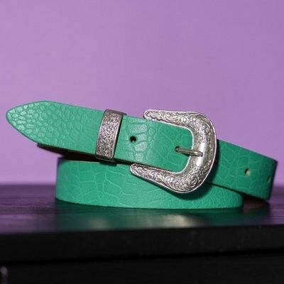 Leather buckle belt turquoise