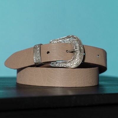 Leather buckle belt taupe