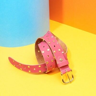 Leather belt pink studs