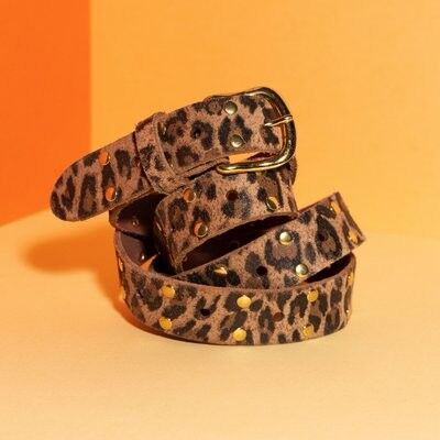 Leather belt long leopard