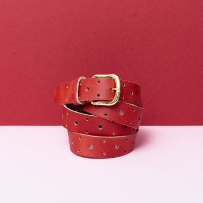 Leather Belt Long Red