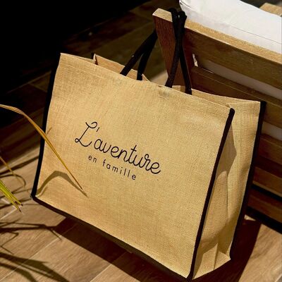 Natural Jute Tote Bag - Family Adventure - XXL