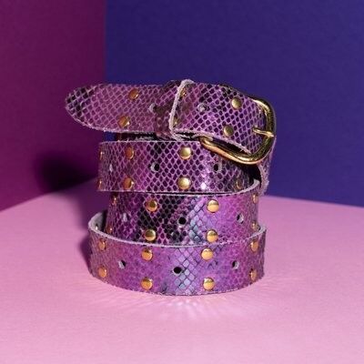 Leather belt long snake purple