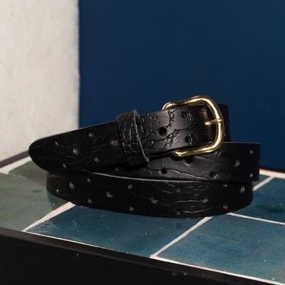 Leather belt croco basic black long