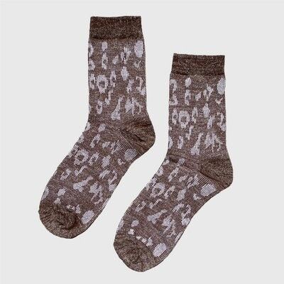 Socks Glitter Leopard Brown