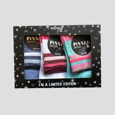 Gift Package Socks Stripes Blue Pink Turqoise