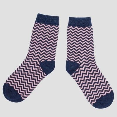 Socks glitter pink blue striped