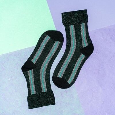Socks glitter green mint silver line