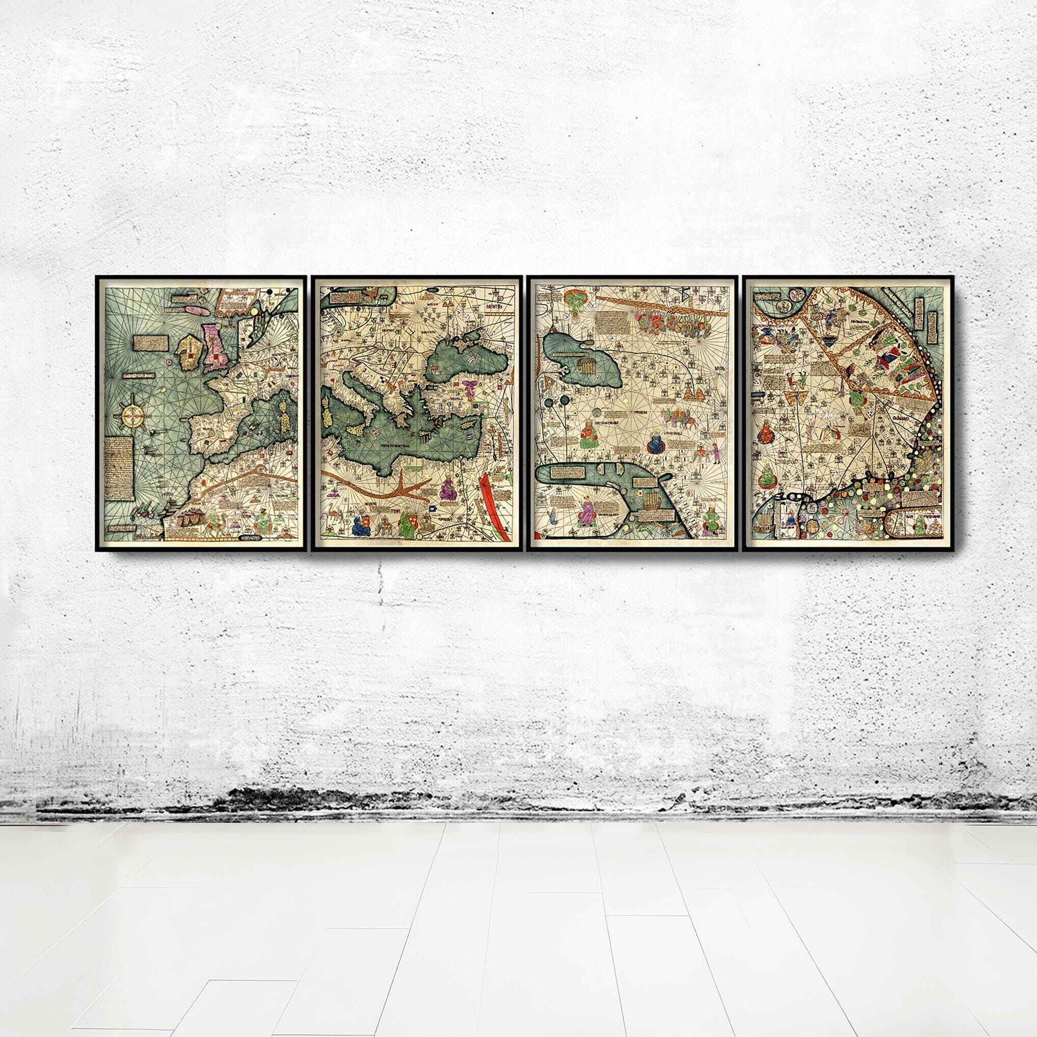 Medieval Catalan World Map 1375 Europe, Mediterranean Sea and Middle East  | World Map Gift World Map Print | Vintage World Map