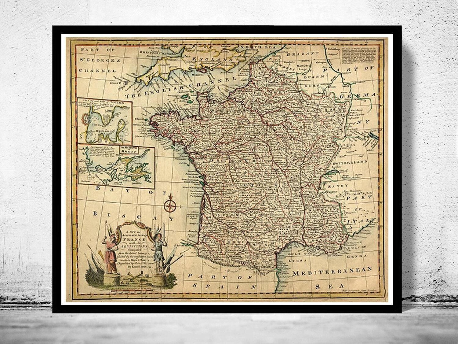 Old Map of France 1747 Vintage Map | Vintage Map Wall Art Print