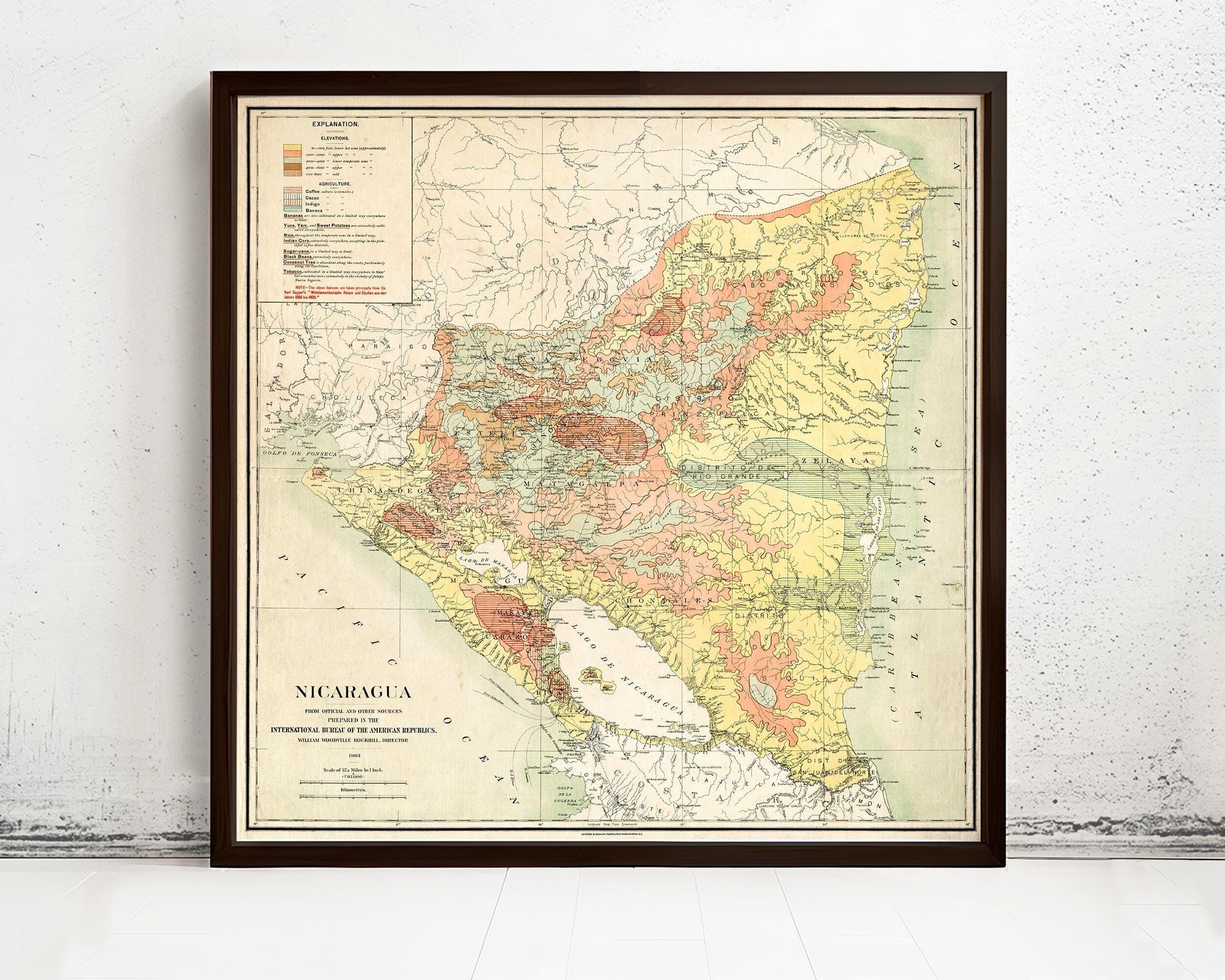 Old Map of Nicaragua 1903 Vintage Map of Nicaragua | Vintage Map Wall Art Print