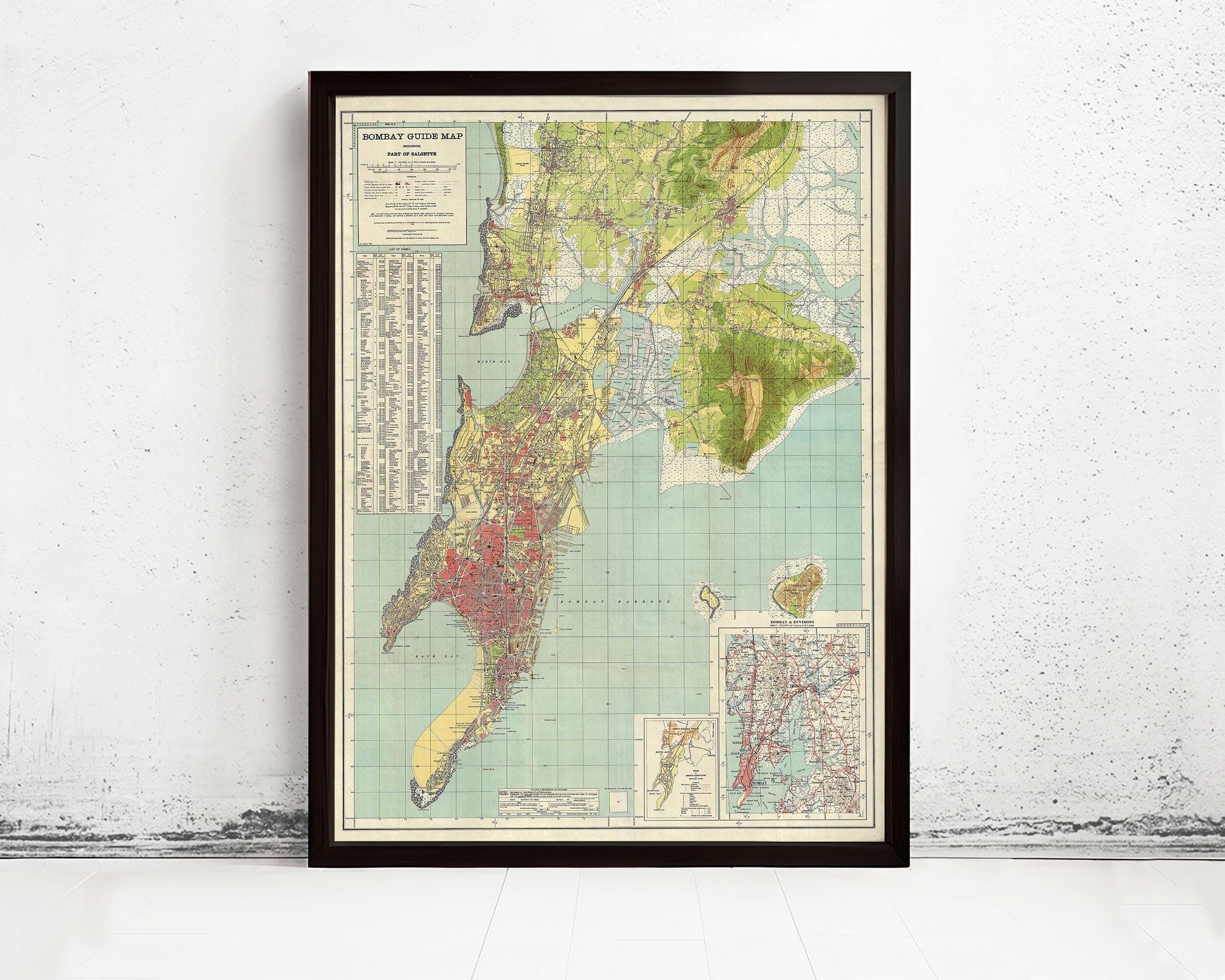 Old Map of Bombay Mumbai India Vintage Map | Vintage Map Wall Art Print
