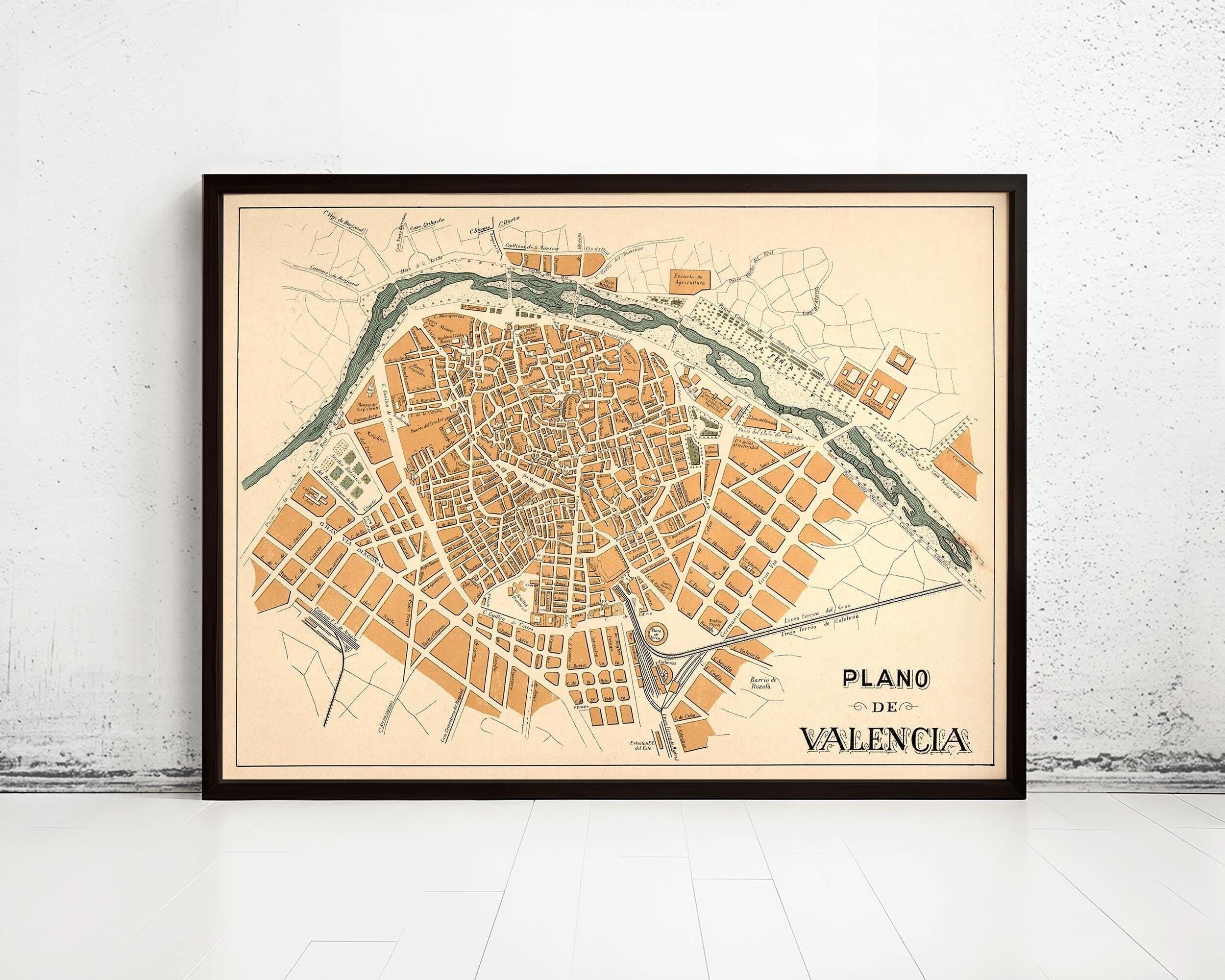 Old Map of Valencia 1905 Spain Vintage Map Valencia | Vintage Map Wall Art Print