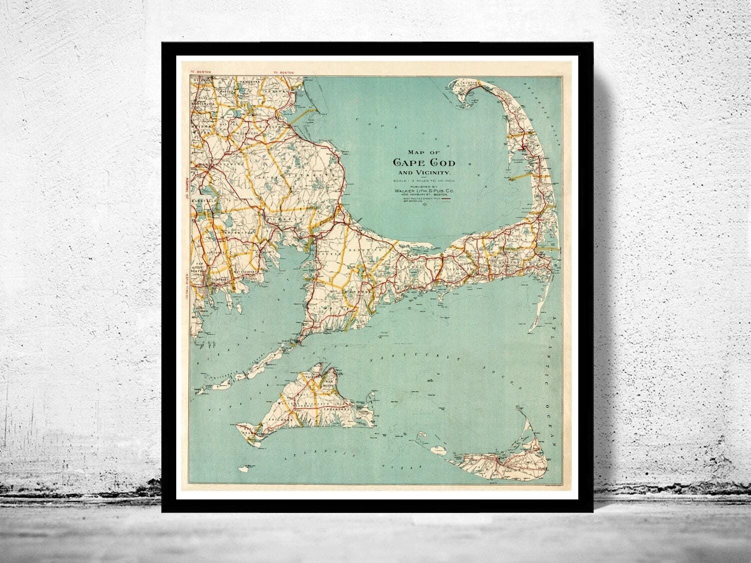Old Map of Cape Cod 1917 Massachusetts Vintage Map | Vintage Map Wall Art Print