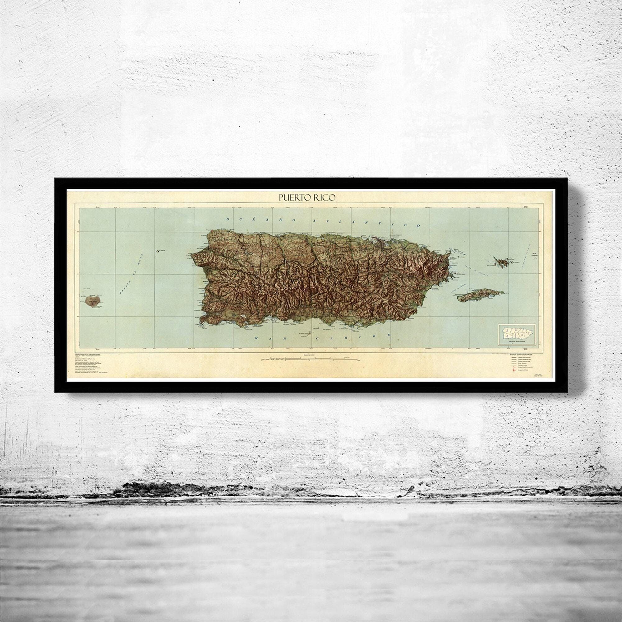 Old Map of Puerto Rico and adjacent islands 1952 Vintage Map | Vintage Map Wall Art Print