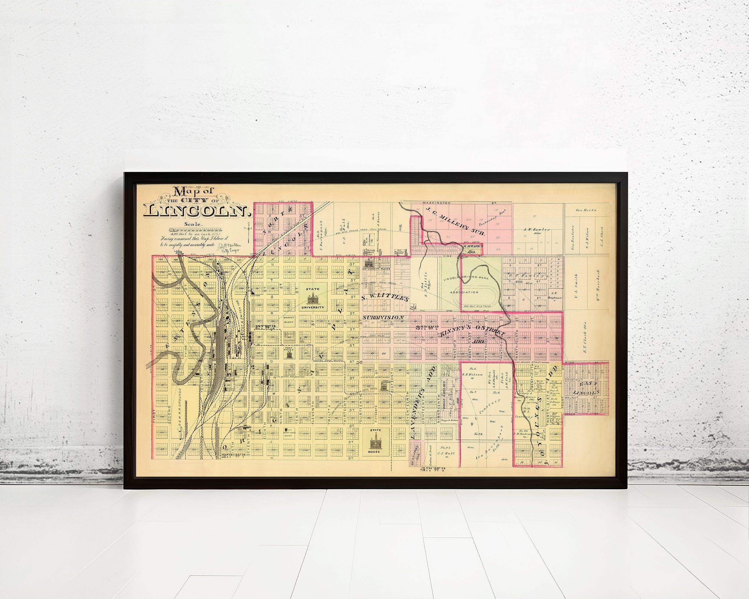 Old Map of Lincoln Nebraska 1885 Vintage Map | Vintage Map Wall Art Print | Large Map Print