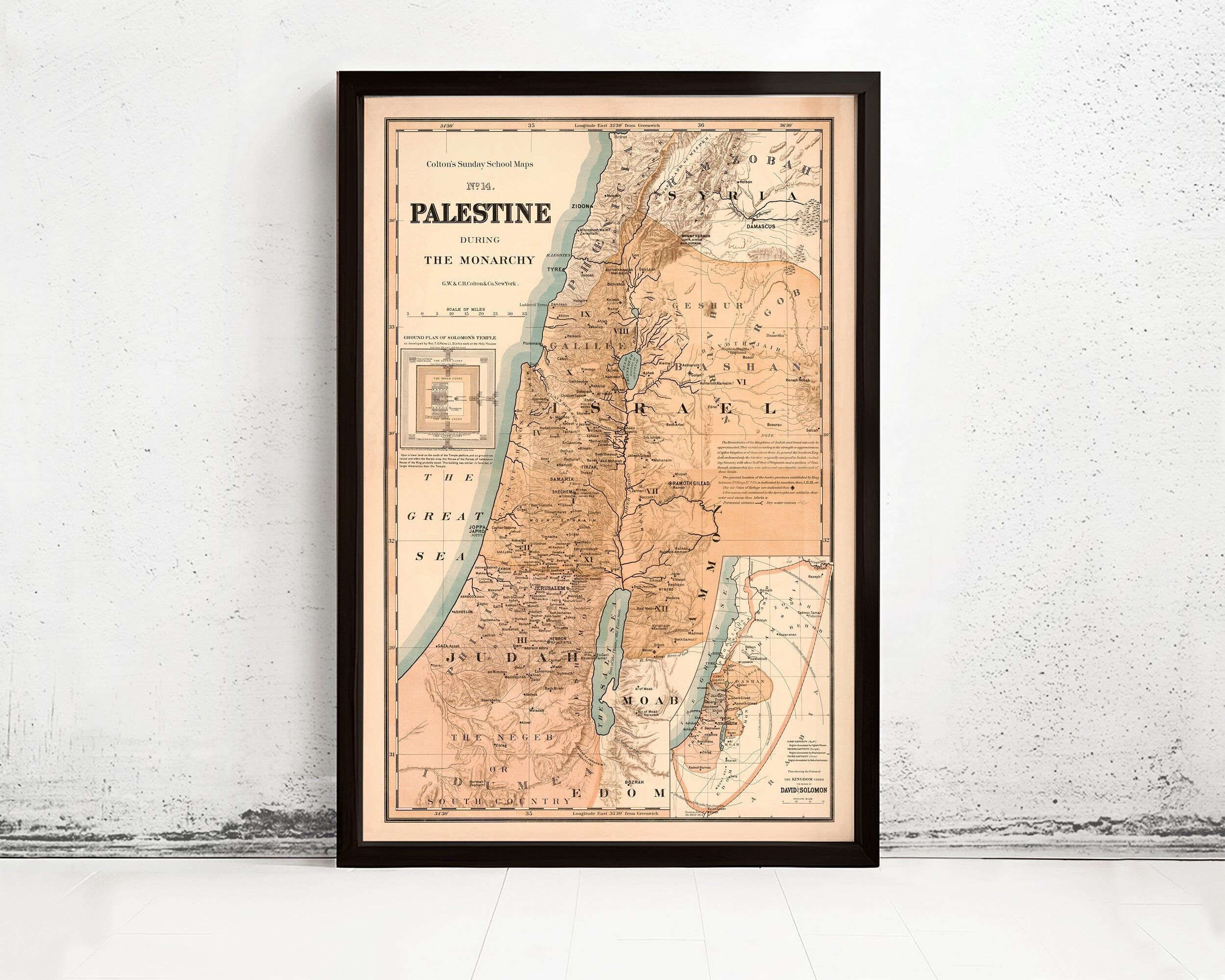 Old Map of Palestine during the Monarchy 1895 Vintage Map of Palestine | Vintage Map Wall Art Print |