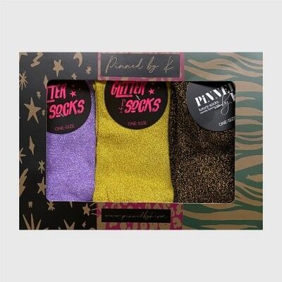 Giftpackage Socks Glitter Purple Yellow Gold