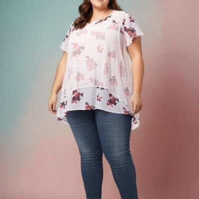 Blusa blanca de talla grande con efecto capas (A869&BLANC)