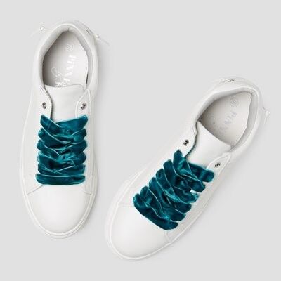 Shoe laces velvet dark turquoise