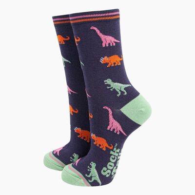 Women's Bamboo Socks - Navy/Multi, Dinosaurs