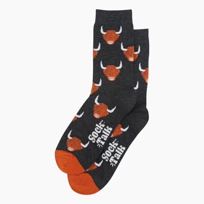 Men's Bamboo Socks - Black, Highland Cow