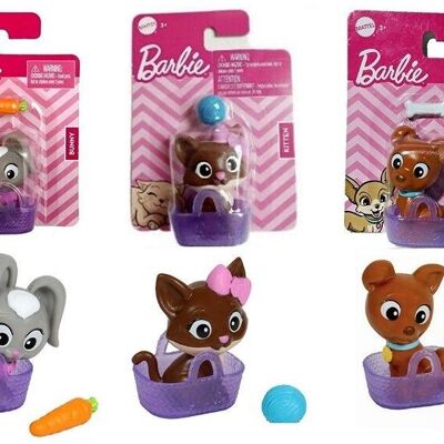 BARBIE MINI-FIGURINES PETS 3 ASSORTIES avec accessoires 8X11,5CM