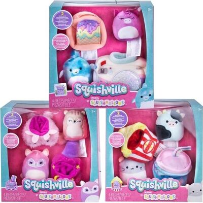 COFFRET SQUISHMALLOWS SQUISHVILLE MINI PLAYSETAVEC ACCESSOIRES 3 ASSORTIS 18,5X19CM