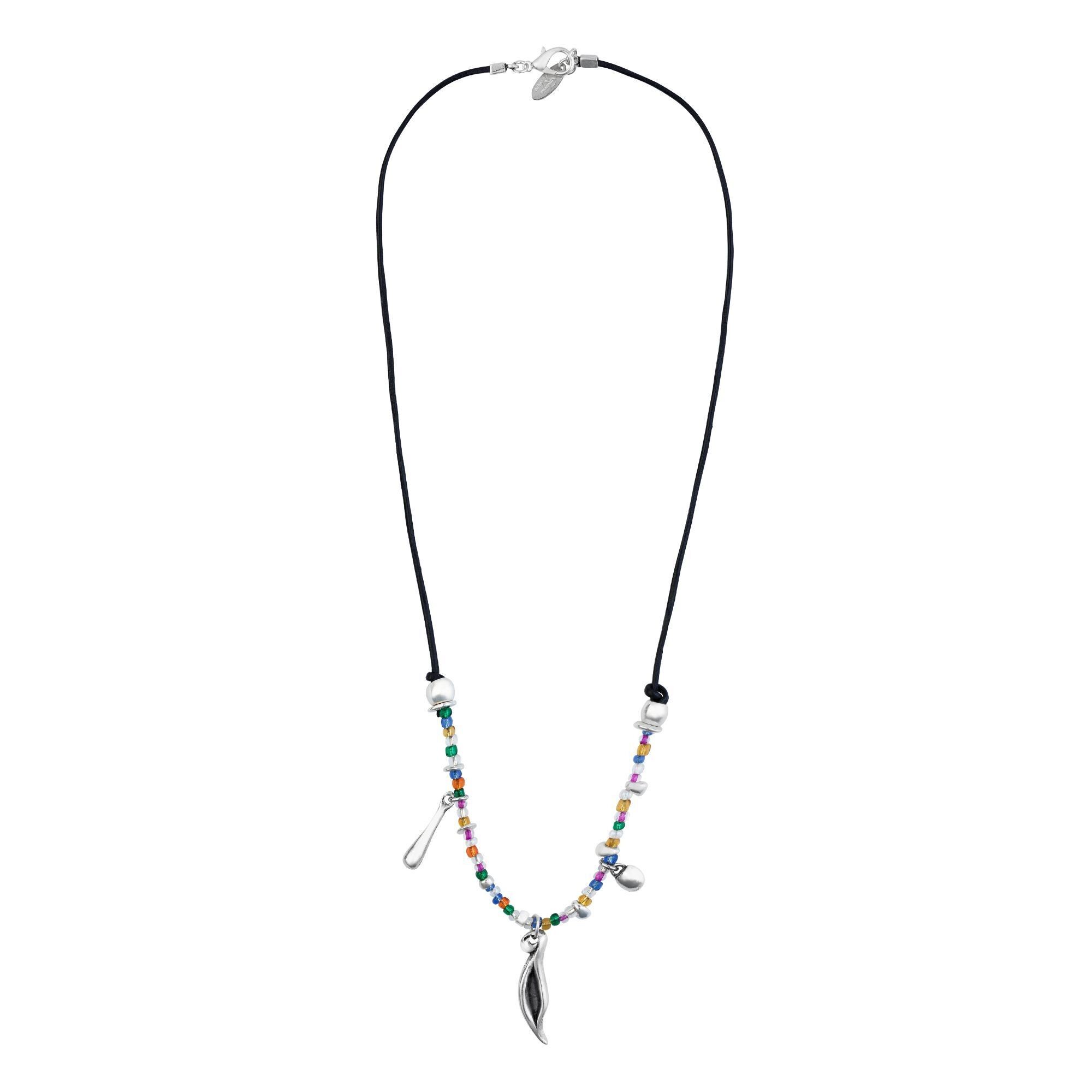 Collana Gloria Mago in pelle marrone e legno color oro lunghezza 70cm