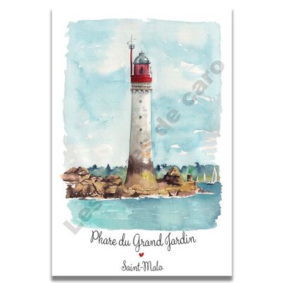 AQUARELLKARTE DES LEUCHTTURMS DES GRAND JARDIN SAINT-MALO