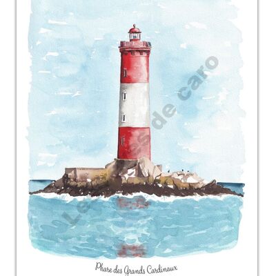 WATERCOLOR POSTER THE LIGHTHOUSE OF THE GRAND CARDINAUX – MORBIHAN