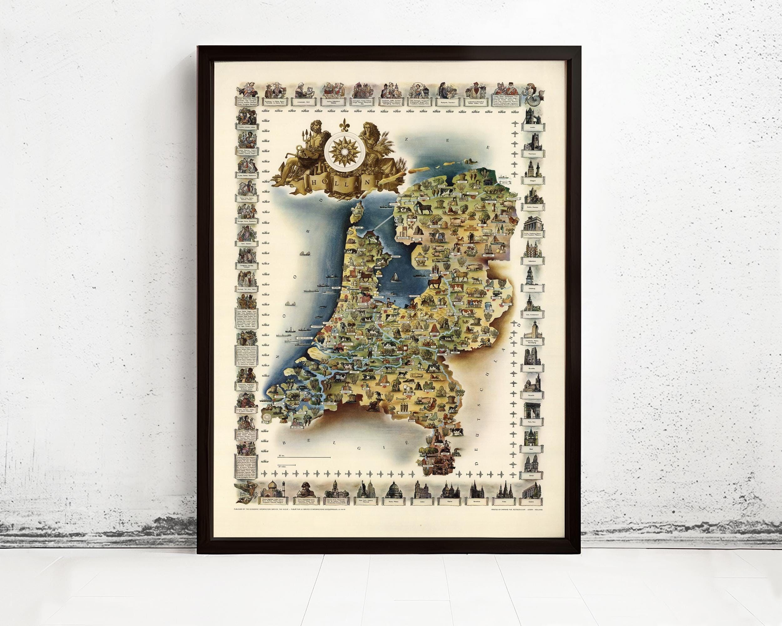 Old Map of The Netherlands Hollandia Holland Vintage Map | Vintage Map Wall Art Print