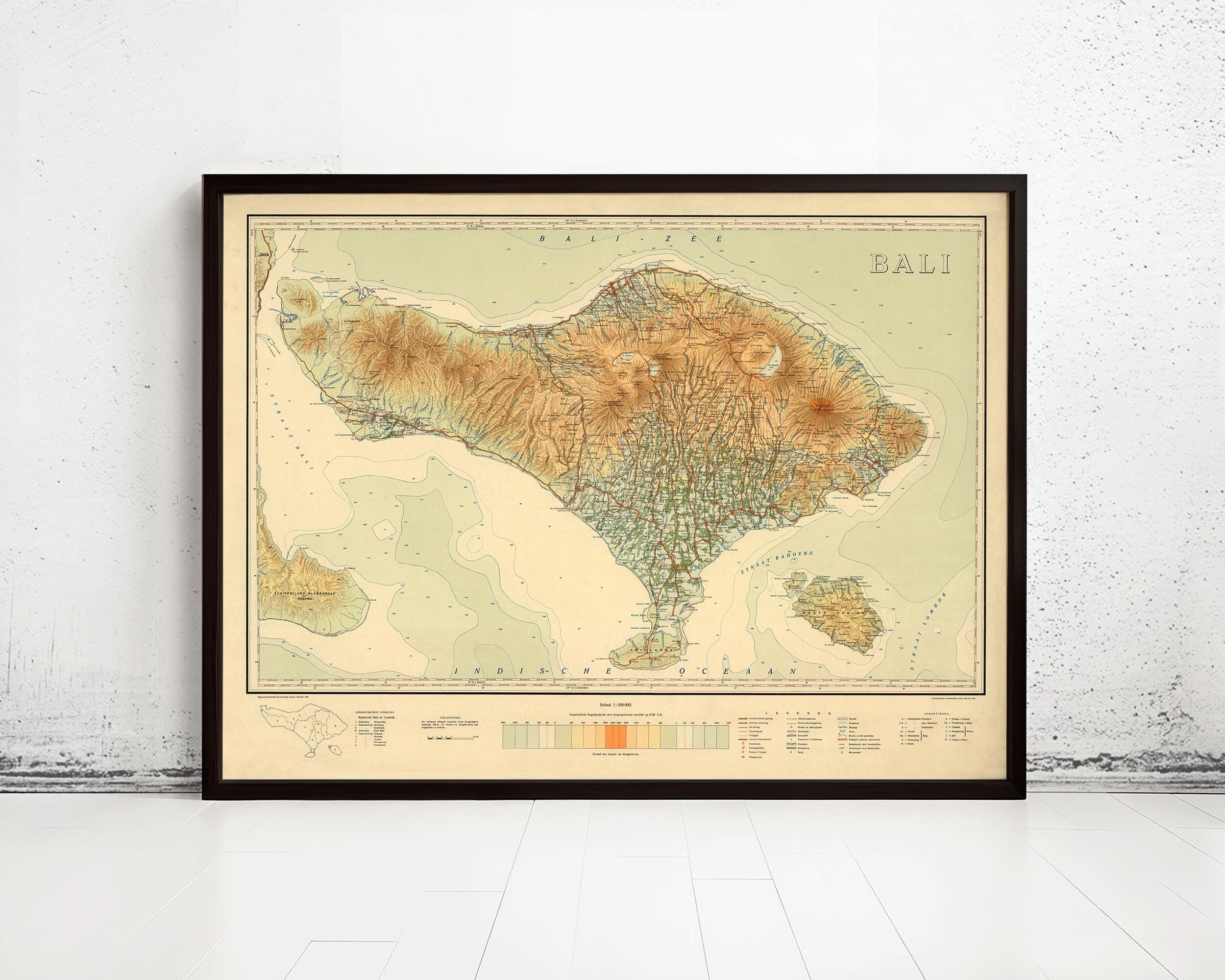 Old Map of Bali Indonesia 1935 Vintage Map | Vintage Map Wall Art Print