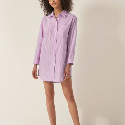 Camisón de algodón orgánico para mujer con rayas malva