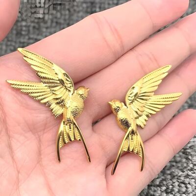 Orecchini a forma di passero, placcati in oro 18k