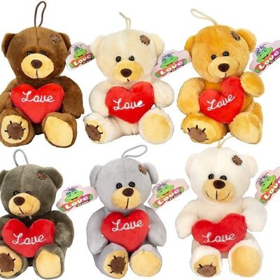 PELUCHE OURS AVEC COEUR + Inscription "LOVE" 6 ASSORTIS 14CM