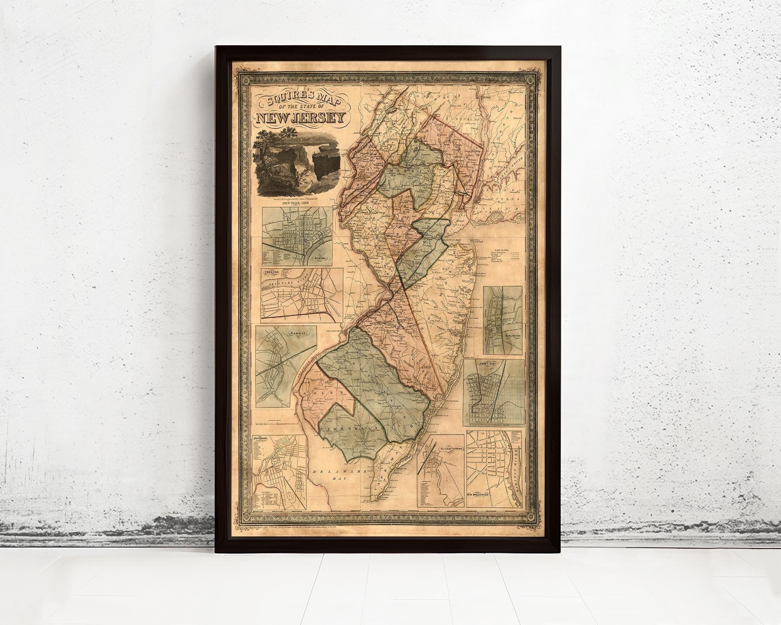 Old Map of New Jersey State 1836 Vintage Map | Vintage Map Wall Art Print
