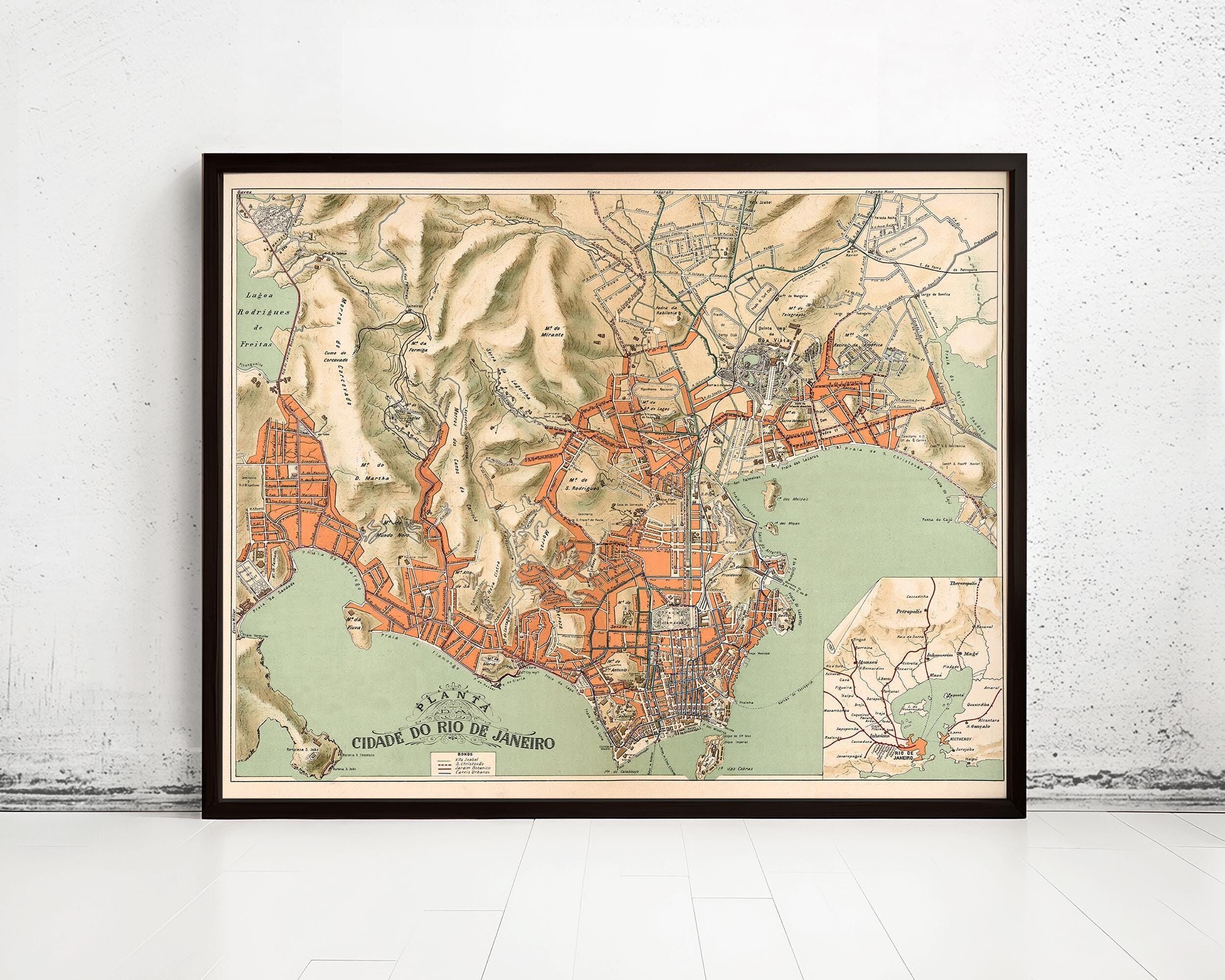 Old Map of Rio de Janeiro Brazil 1904 Vintage Map | Vintage Map Wall Art Print