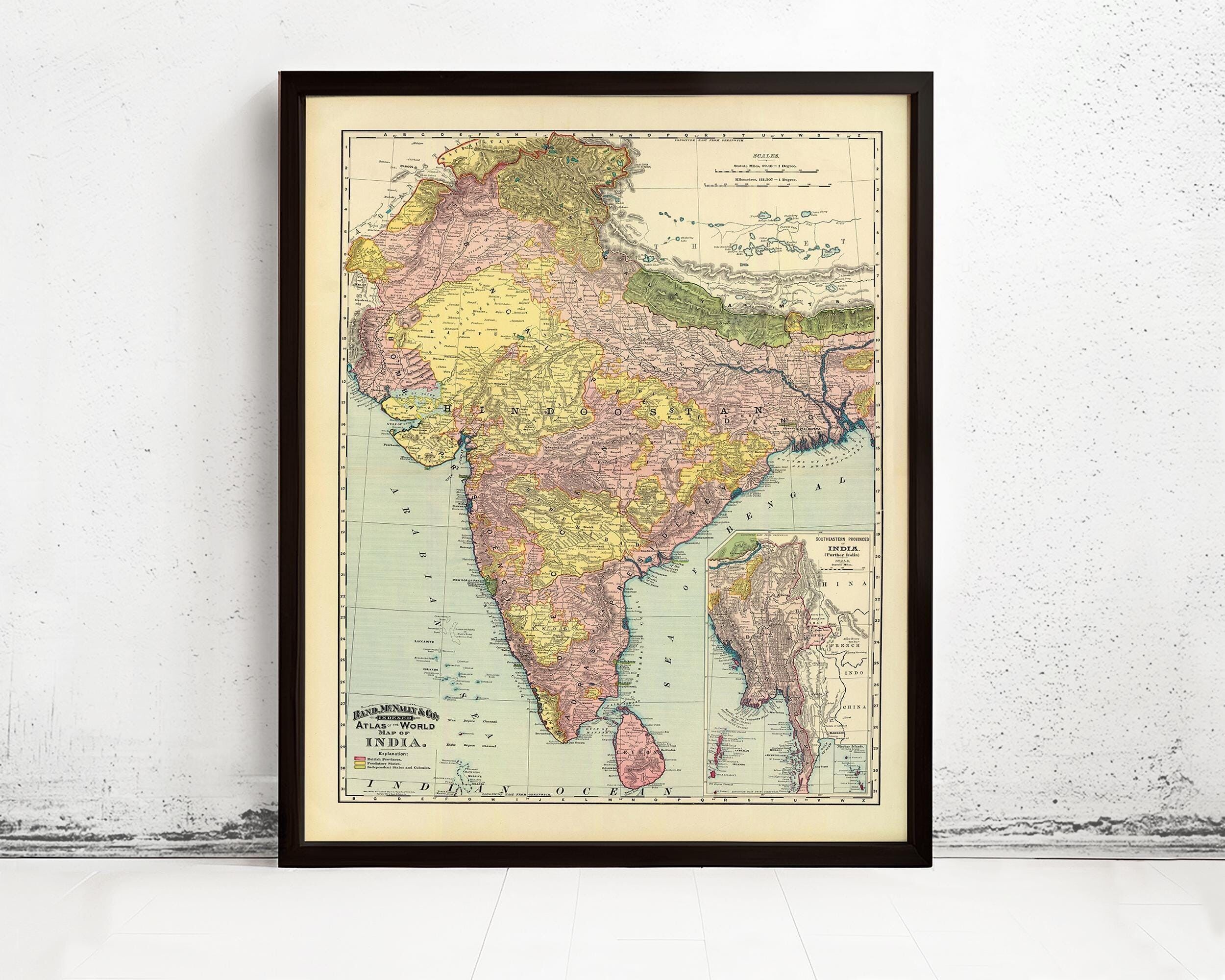 Old Map of India 1897 Vintage Map of India | Vintage Map Wall Art Print