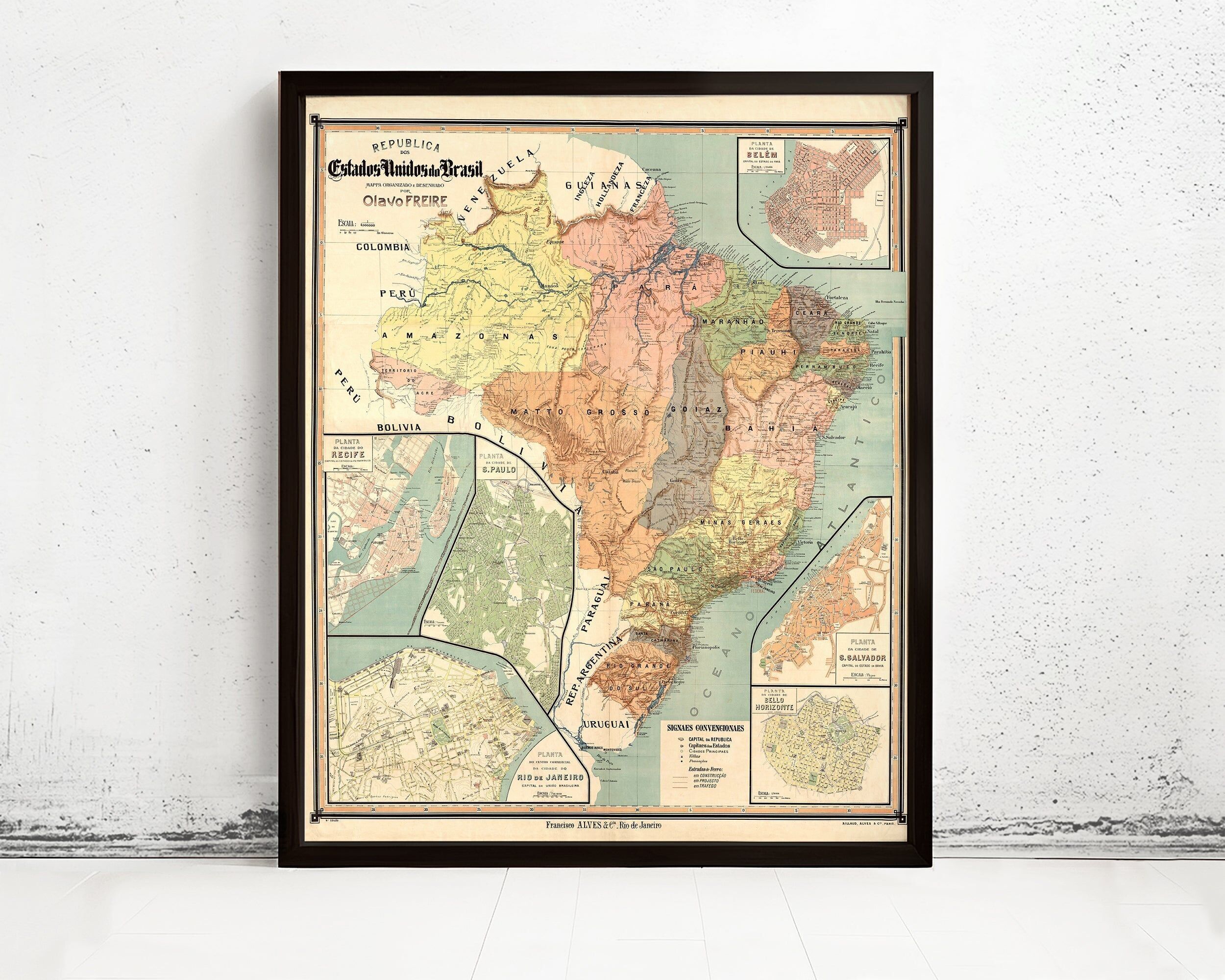 Old Map Brazil 1921 Mapa do Brasil Vintage Map | Vintage Map Wall Art Print