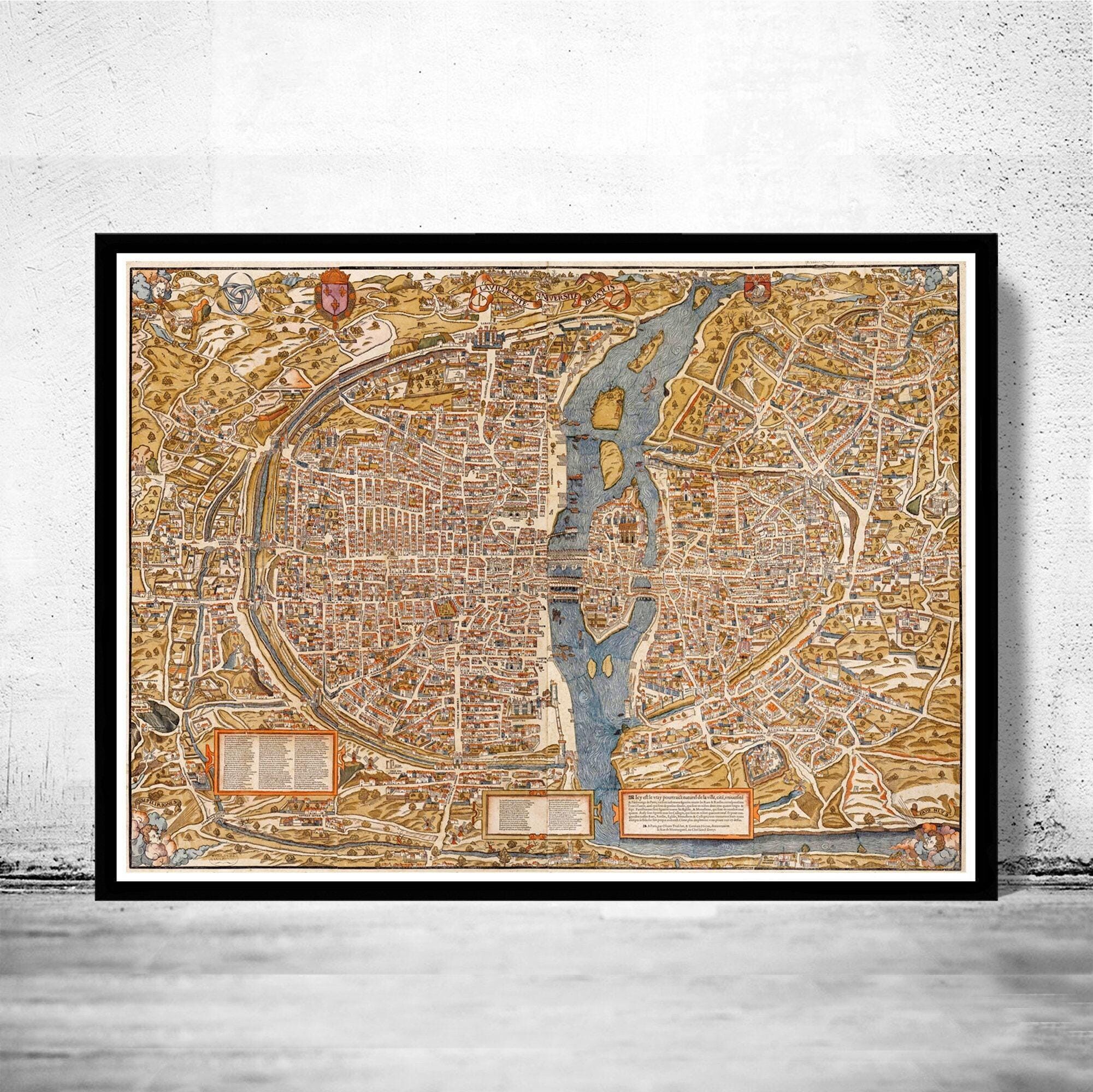 Old Map of Paris 1550 France Vintage Paris Plan  | Vintage Map Wall Art Print